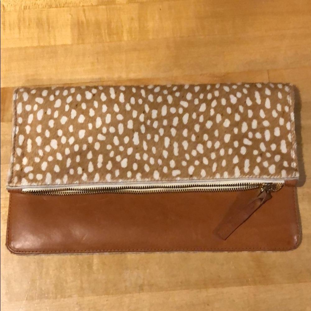 Clare V Calf Hair Fold Over Clutch Bag